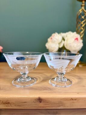 Cristal G Durand Coupe Glasses Set 2 Etched Crystal France